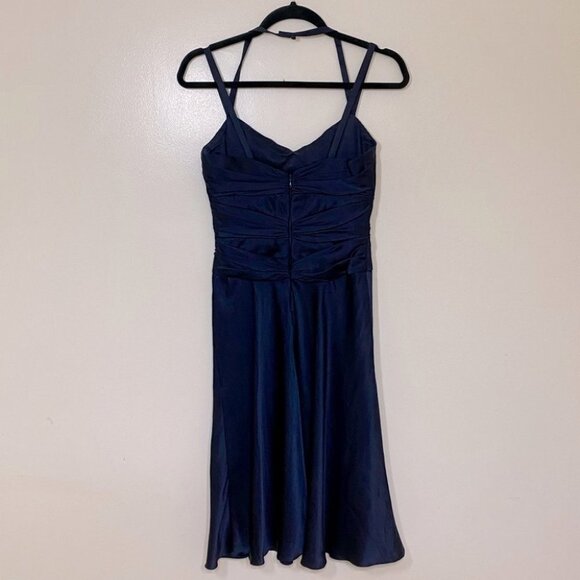 Badgley Mischka Navy Blue Silk Midi Dress 0 - Picture 2 of 13
